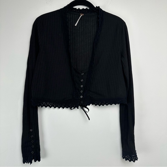 Free People Tops - Free People Cropped Top Size XS Black Lace Y2K Witchy Goth Grunge Whimsygoth